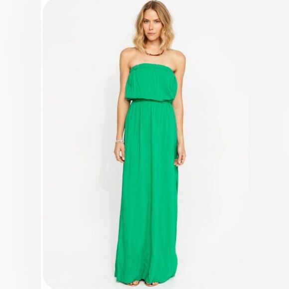 Ruby Rox 100% cotton strapless green maxi dress size large - Picture 1 of 6